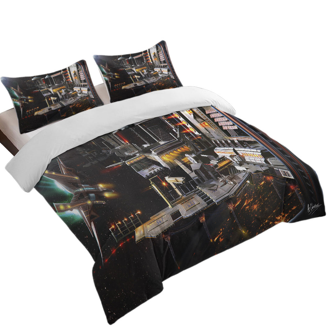 Good Duvet Covers with Space Station Landing Bay Science Fiction Art