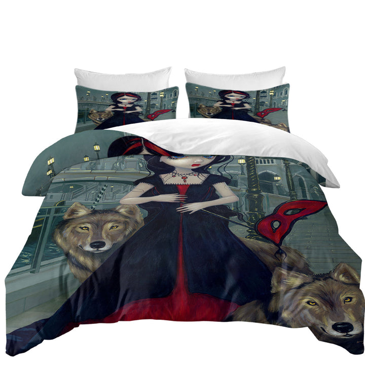 Good Duvet Covers with Wolves of Venice Gothic Maiden and Her Wolves