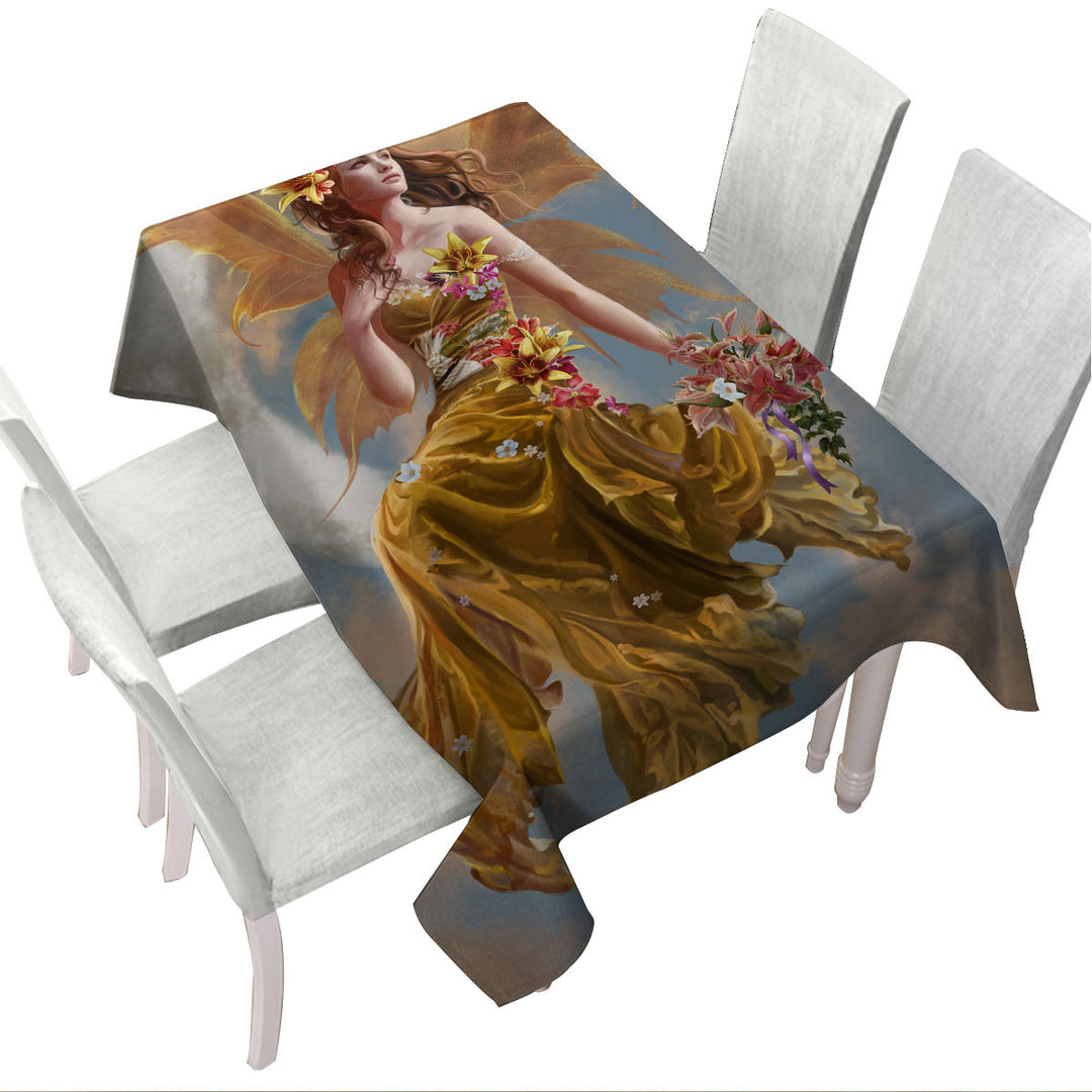 Gorgeous Earth Moon and Flowers Fairy Tablecloths