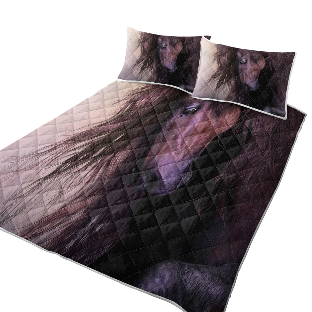 Gorgeous Long Haired Brown Horse California King Quilt Sets