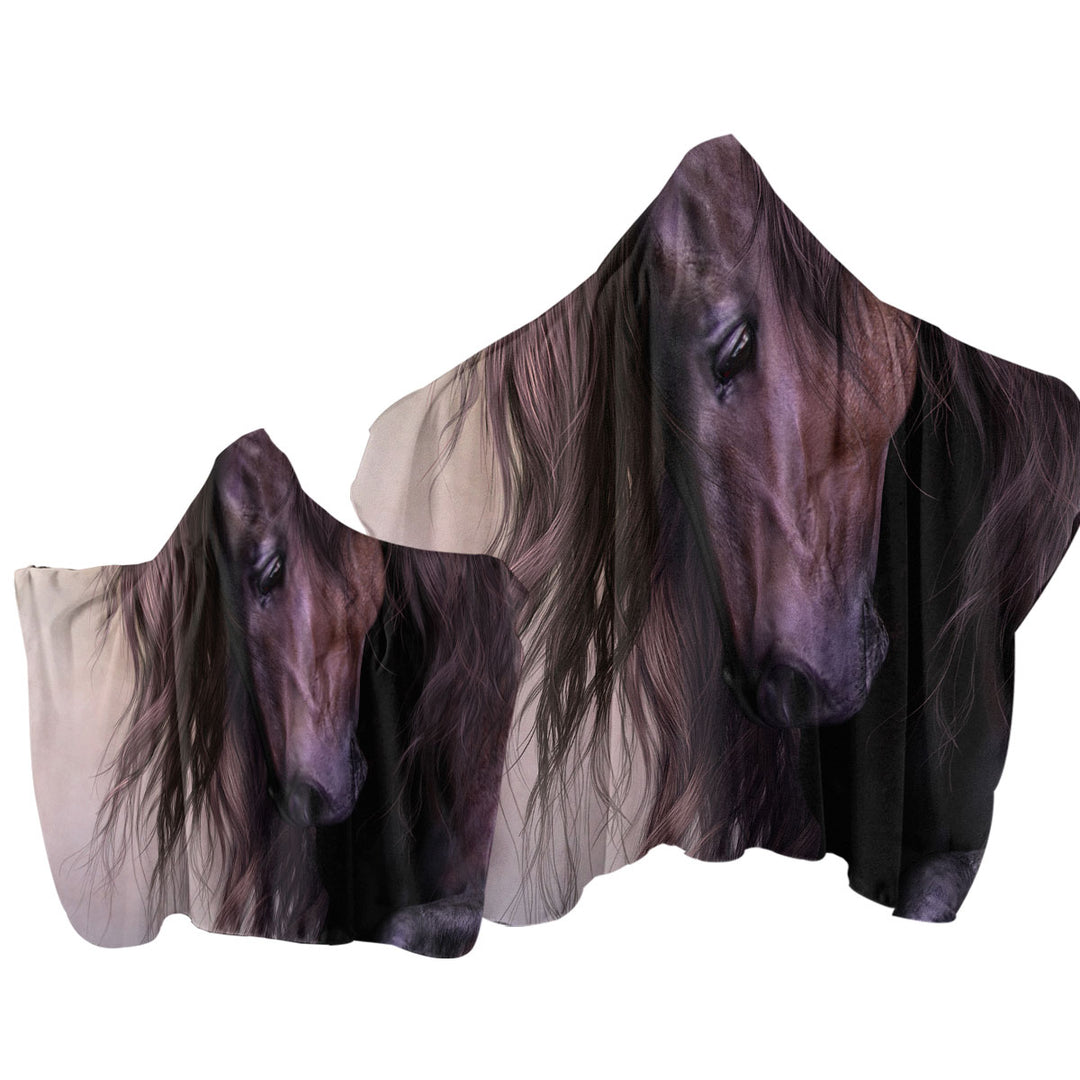 Gorgeous Long Haired Brown Horse Hooded Beach Towel