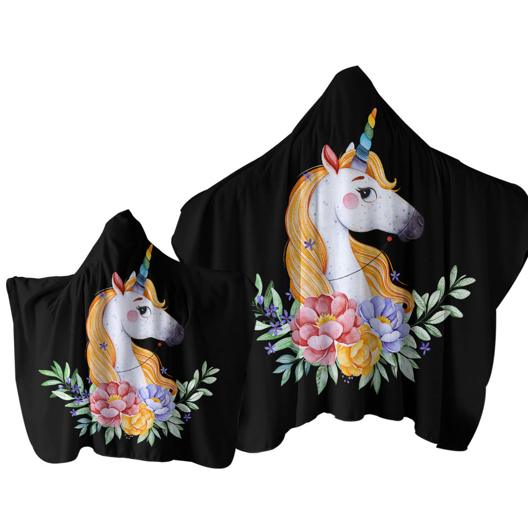 Gorgeous Unicorn and Flowers Towel with Hood