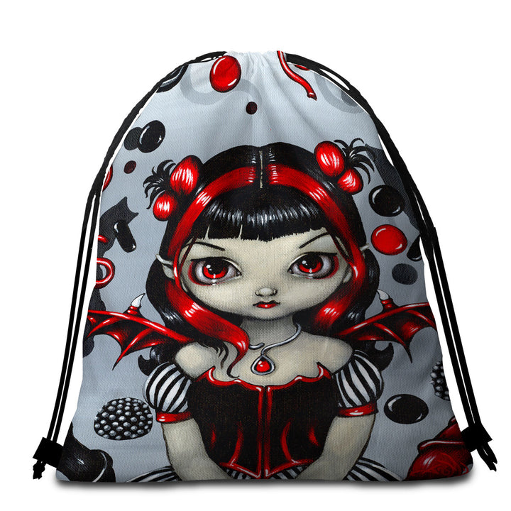 Goth Beach Towel Bags Red and Black Licorice Fairy