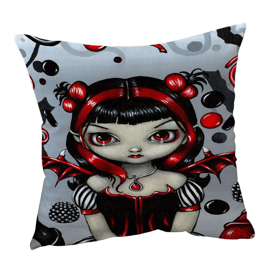 Goth Cushion Cover Red and Black Licorice Fairy