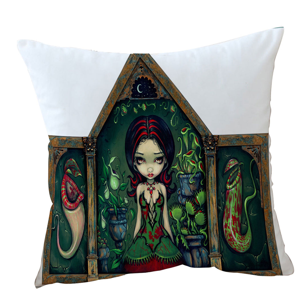 Goth Cushion Victorian Girl in the Carnivorous Greenhouse