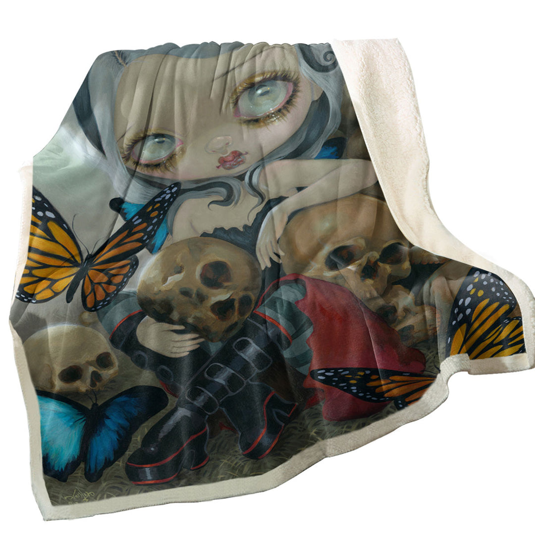 Goth Fleece Blankets Fairy Butterflies and Bones