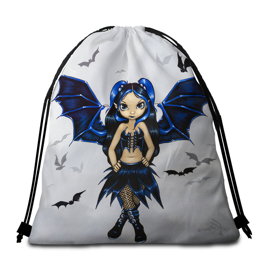 Goth Girls Beach Towel Bags Bats Fairy Girl with Bat Wings