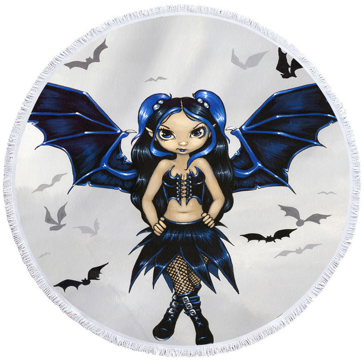 Goth Girls Beach Towels Bats Fairy Girl with Bat Wings