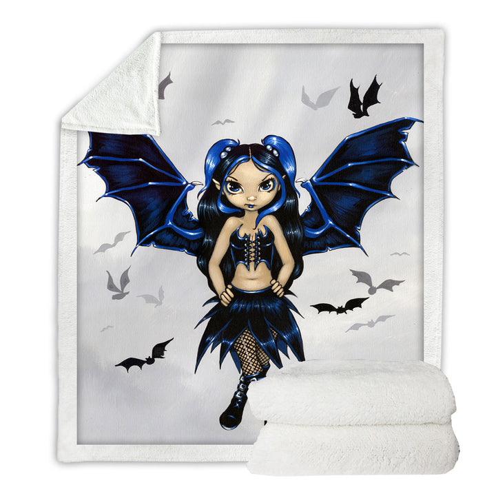 Goth Girls Sherpa Blanket Bats Fairy Girl with Bat Wings