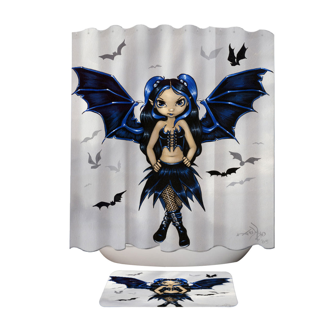 Goth Girls Shower Curtains Bats Fairy Girl with Bat Wings