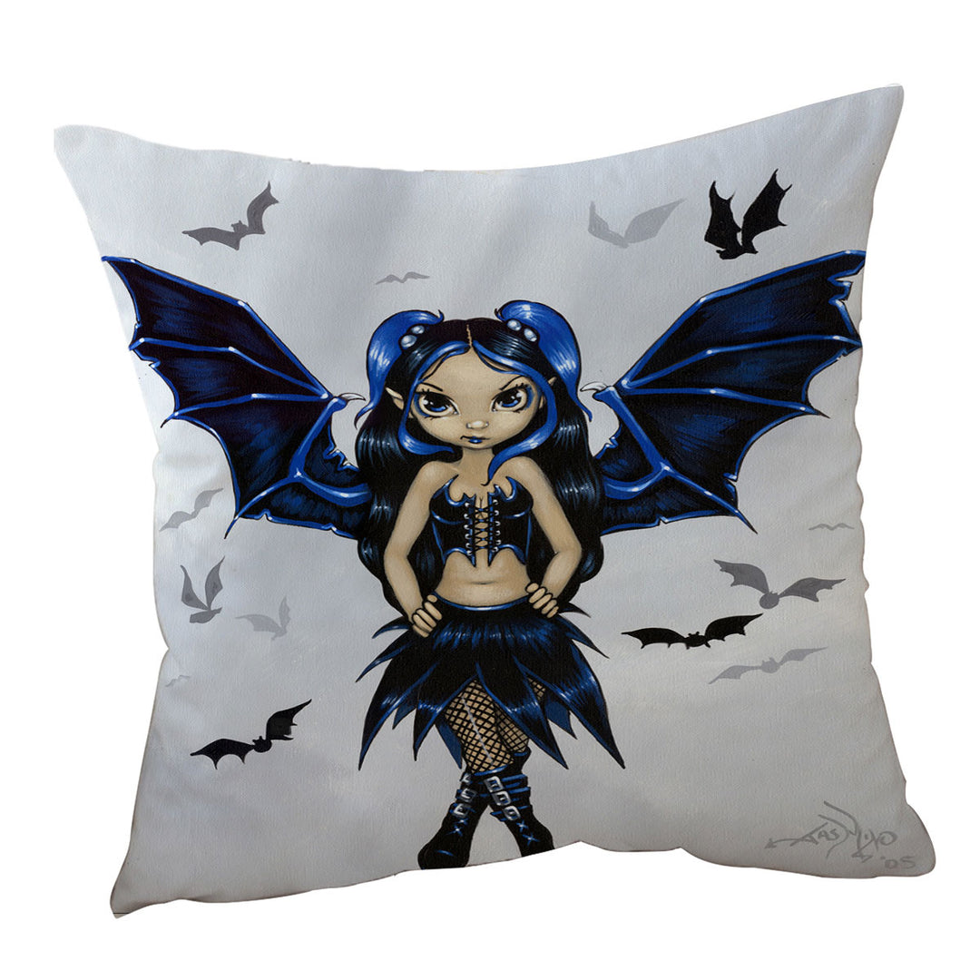 Goth Girls Throw Pillows Bats Fairy Girl with Bat Wings