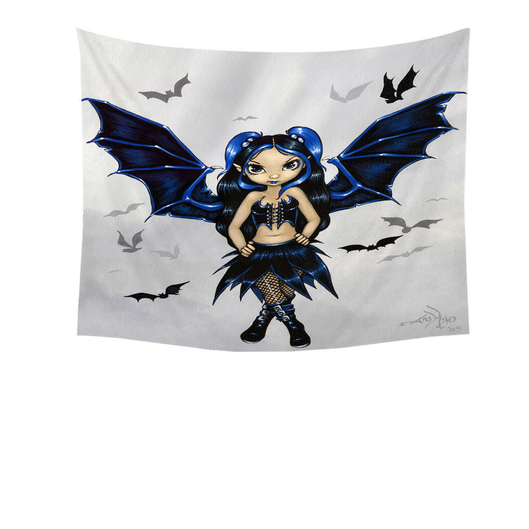 Goth Girls Wall Decor Bats Fairy Girl with Bat Wings Tapestry