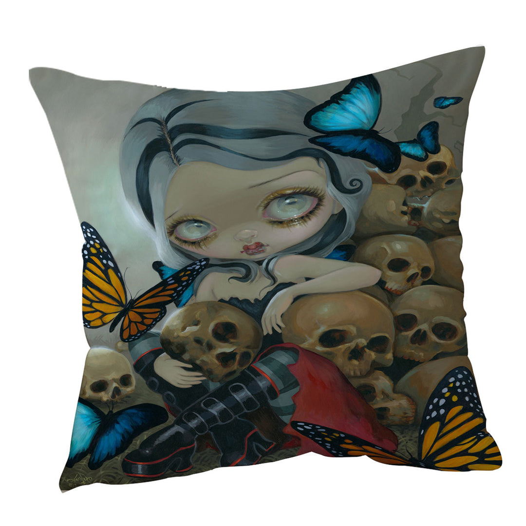 Goth Sofa Pillows Fairy Butterflies and Bones