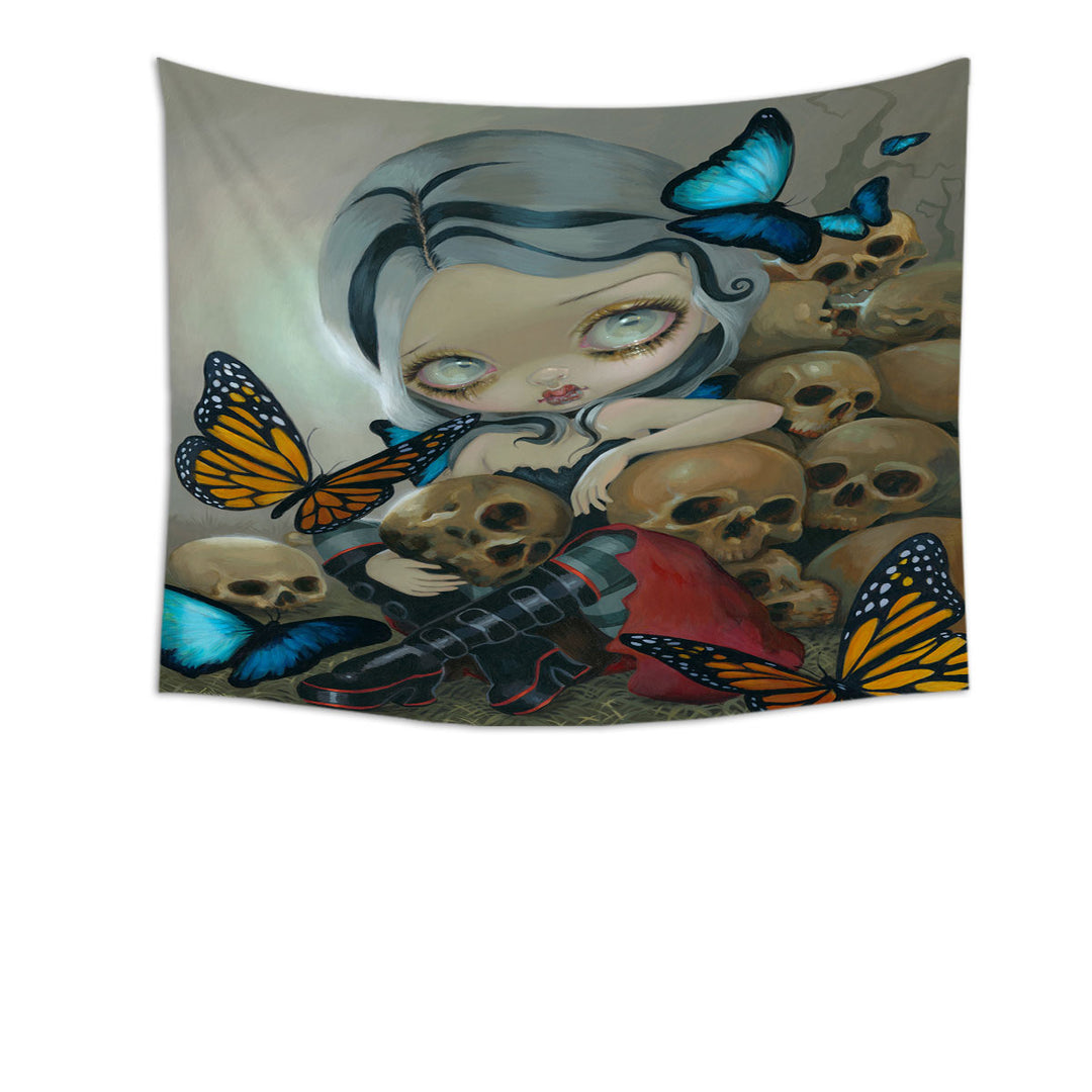 Goth Tapestry Wall Decor Fairy Butterflies and Bones