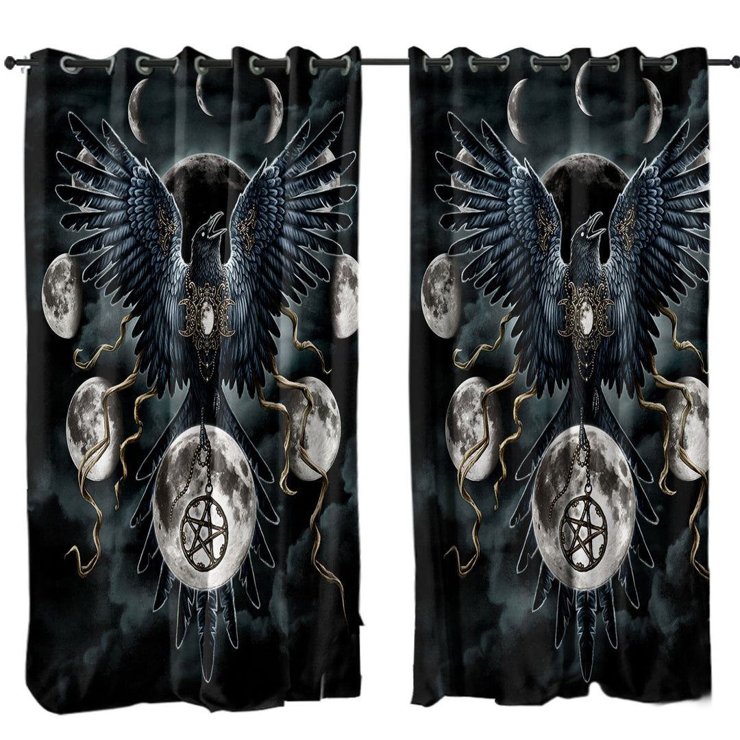 Gothic Art Sinister Wings Moon Night Crow Drapes and Curtains