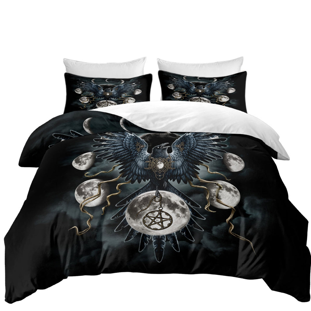 Gothic Art Sinister Wings Moon Night Crow Duvet Cover