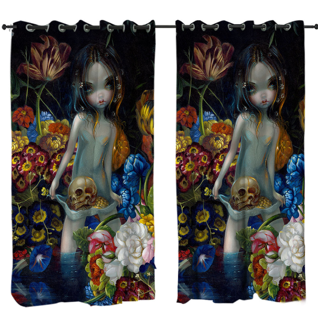 Gothic Art The Offering Forest Nymph Girl with Skull Curtains for Bedroom