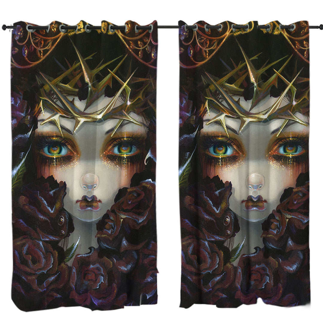 Gothic Art the Language of Flowers Black Roses Girl Eyelet Curtains