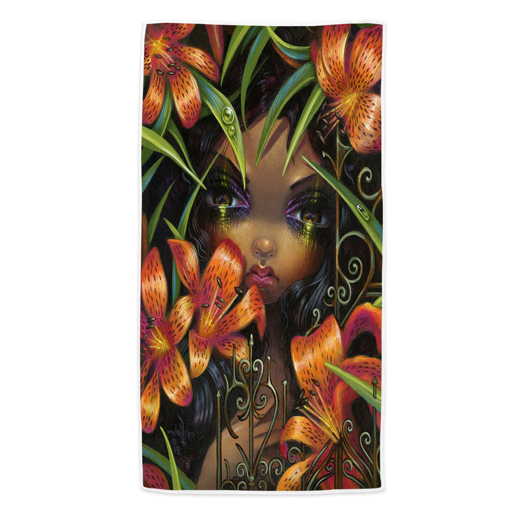 Gothic Art the Language of Flowers Tiger Lily Beach Towels