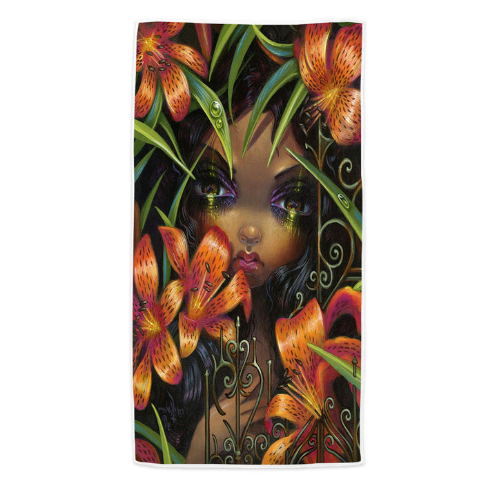 Gothic Art the Language of Flowers Tiger Lily Beach Towels