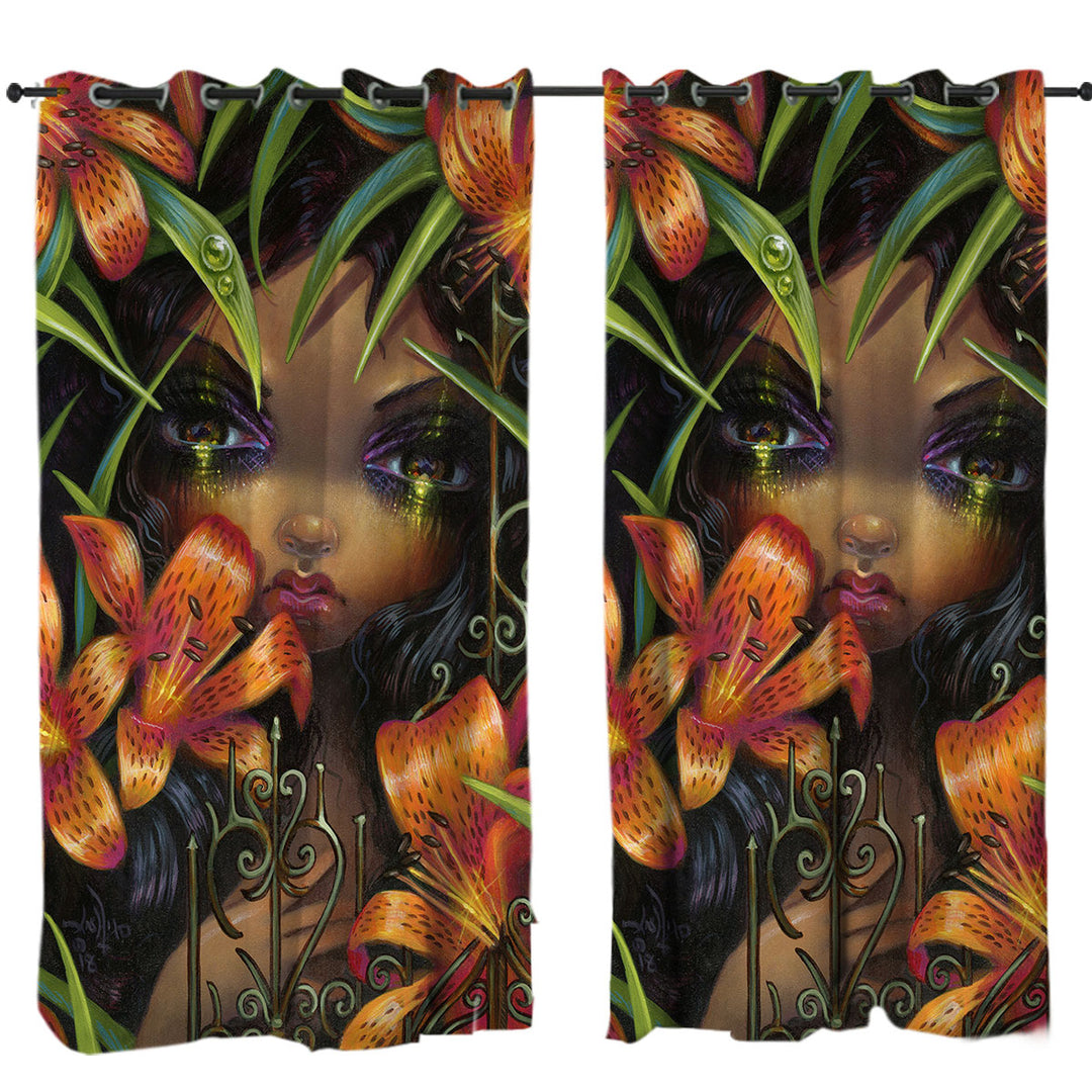 Gothic Art the Language of Flowers Tiger Lily Girl Curtains