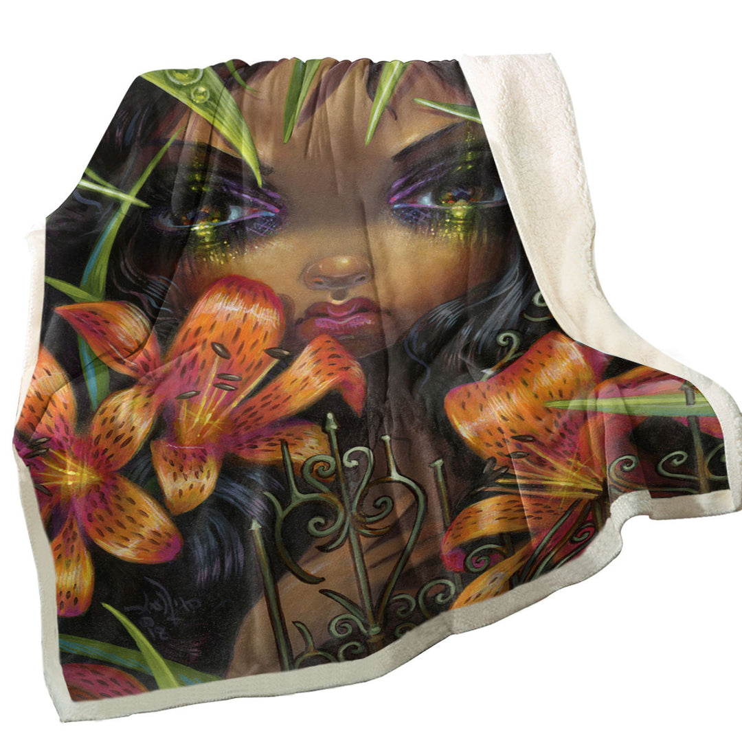 Gothic Art the Language of Flowers Tiger Lily Throw Blanket