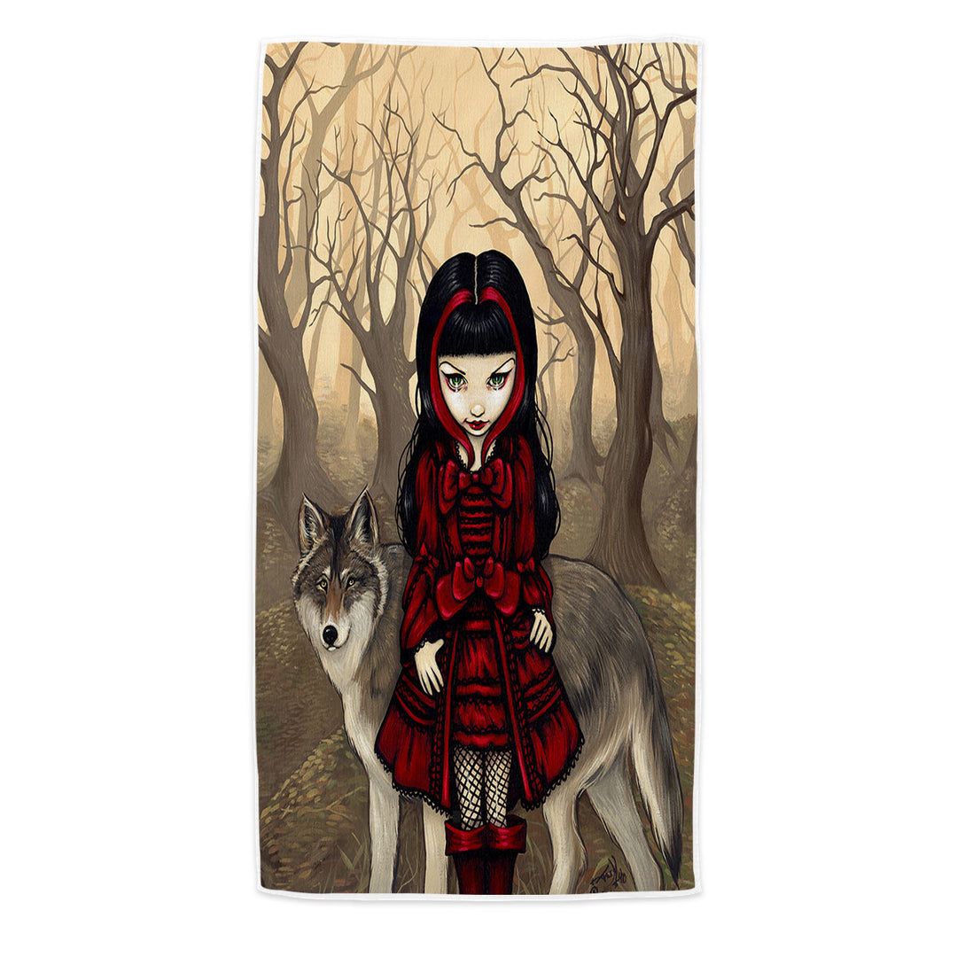 Gothic Beach Towel Style Wolf and Red Riding Hood in Autumn