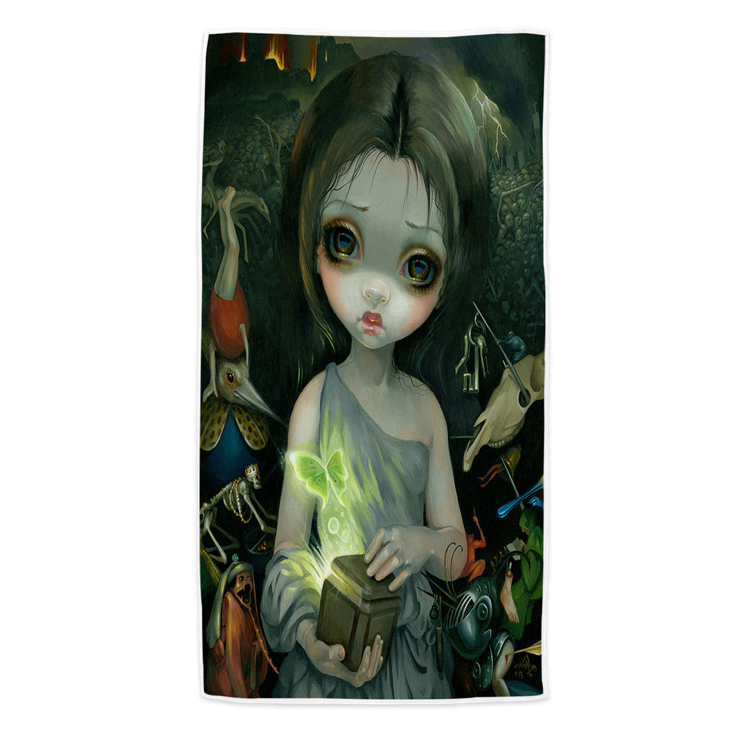 Gothic Beach Towels Scary Art Girl Opened the Pandora Box