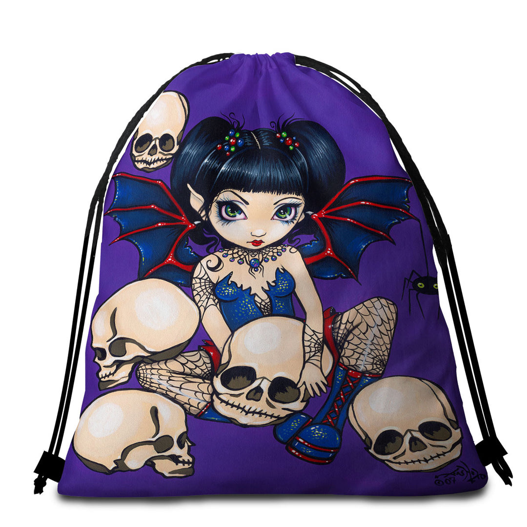 Gothic Fairy Spiders and Skulls Microfiber Beach Towel