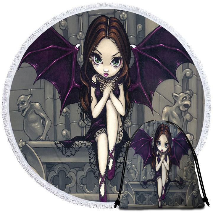 Gothic Fairy and the Gargoyles of Notre Dame Round Towel