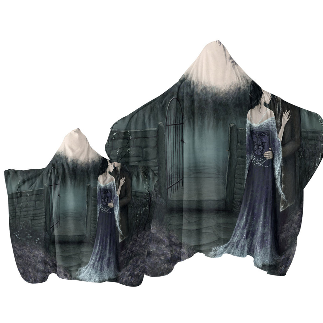 Gothic Fantasy Art Dark Garden of Two Elf Lovers Hooded Beach Towel