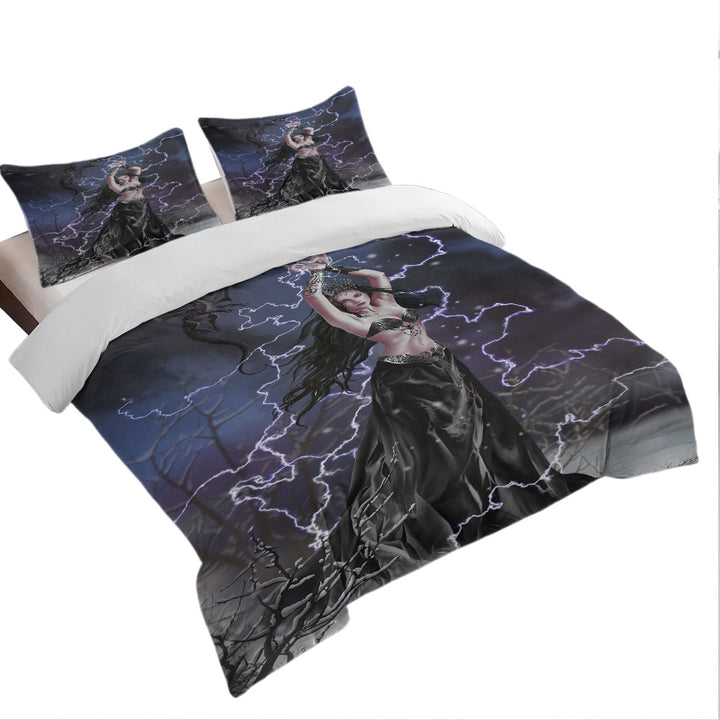 Gothic Fantasy Art Dark Woman with her Dragon Duvet Covers