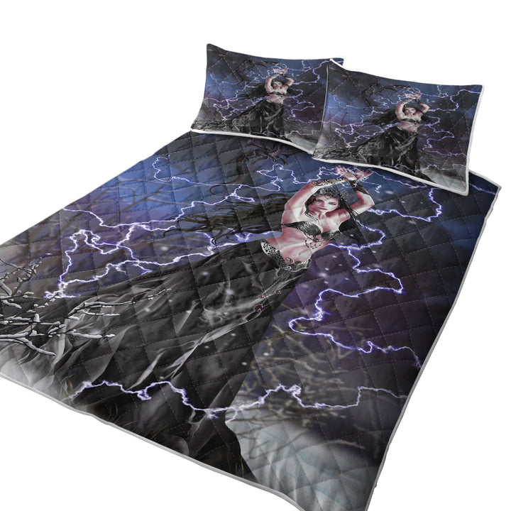 Gothic Fantasy Art Dark Woman with her Dragon King Size Bedspreads