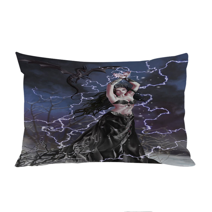 Gothic Fantasy Art Dark Woman with her Dragon Pillow Cases