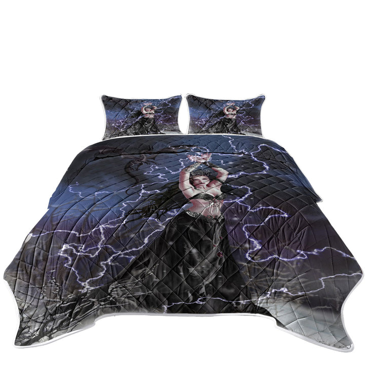 Gothic Fantasy Art Dark Woman with her Dragon Summer Quilt