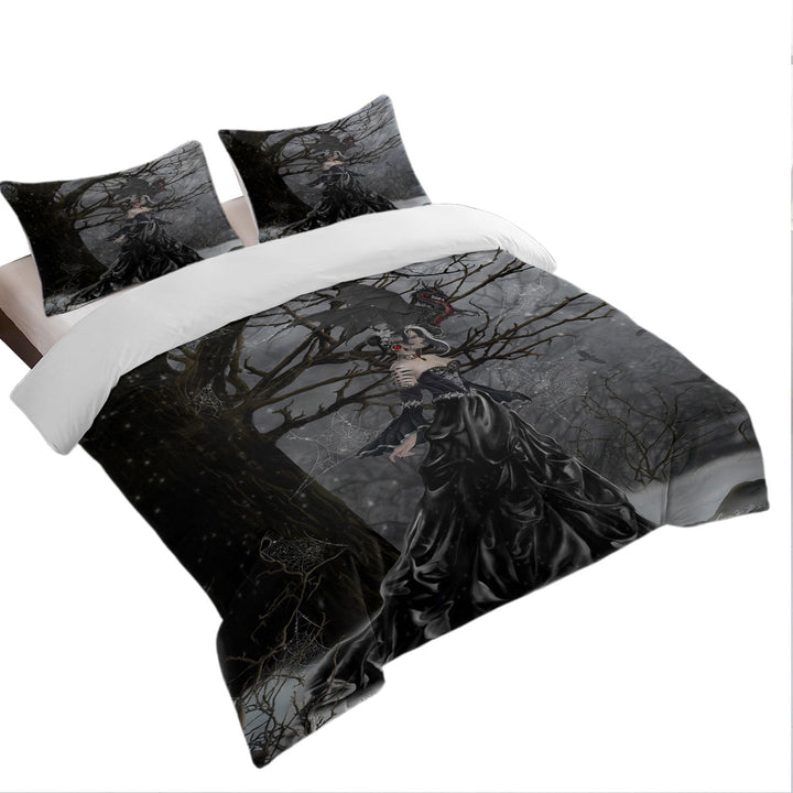 Gothic Fantasy Art Dragon and Queen of Shadows Comforter Cover