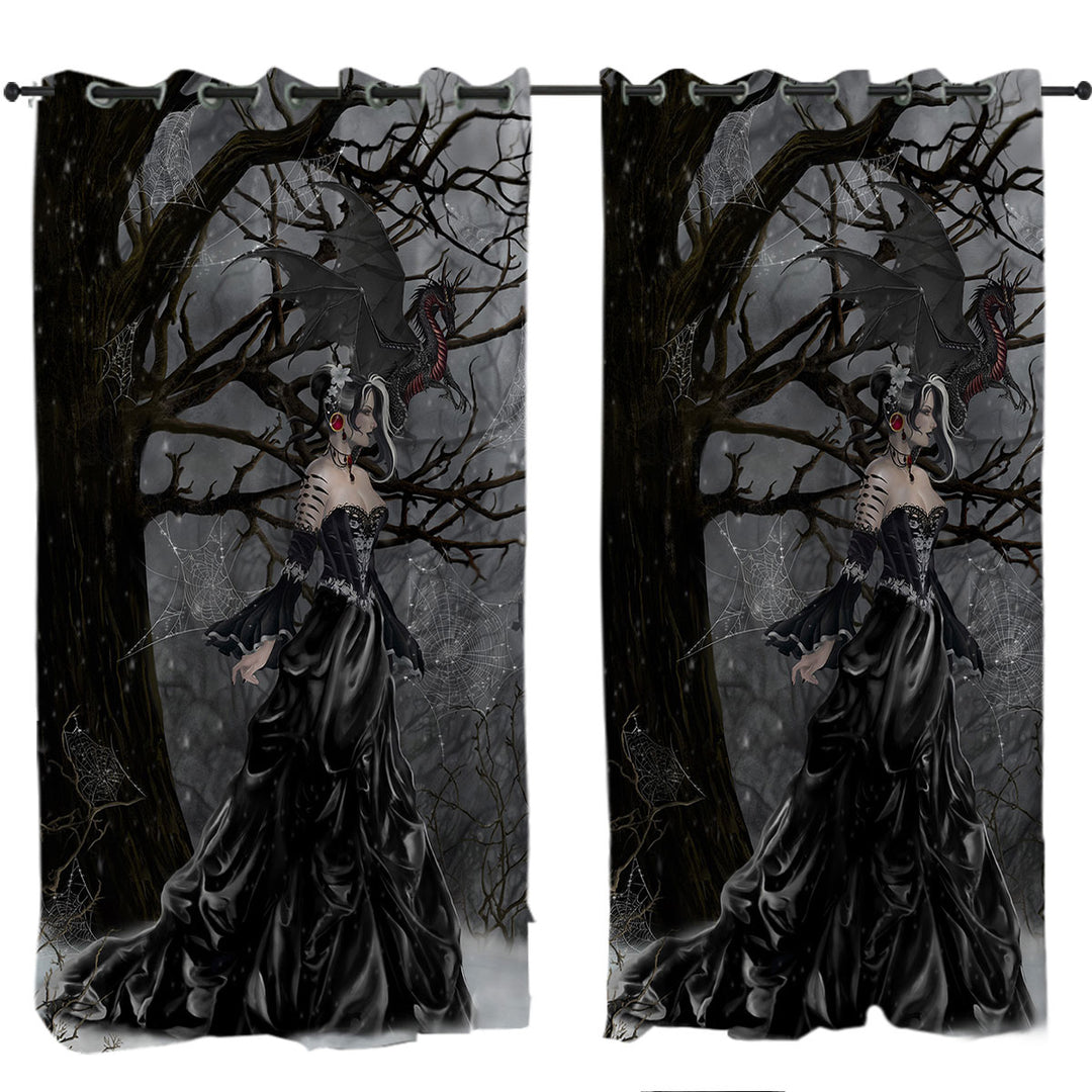 Gothic Fantasy Art Dragon and Queen of Shadows Drapes and Curtains