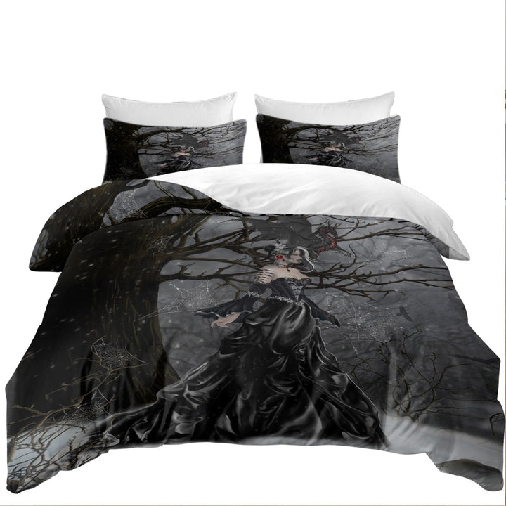 Gothic Fantasy Art Dragon and Queen of Shadows Duvet Cover