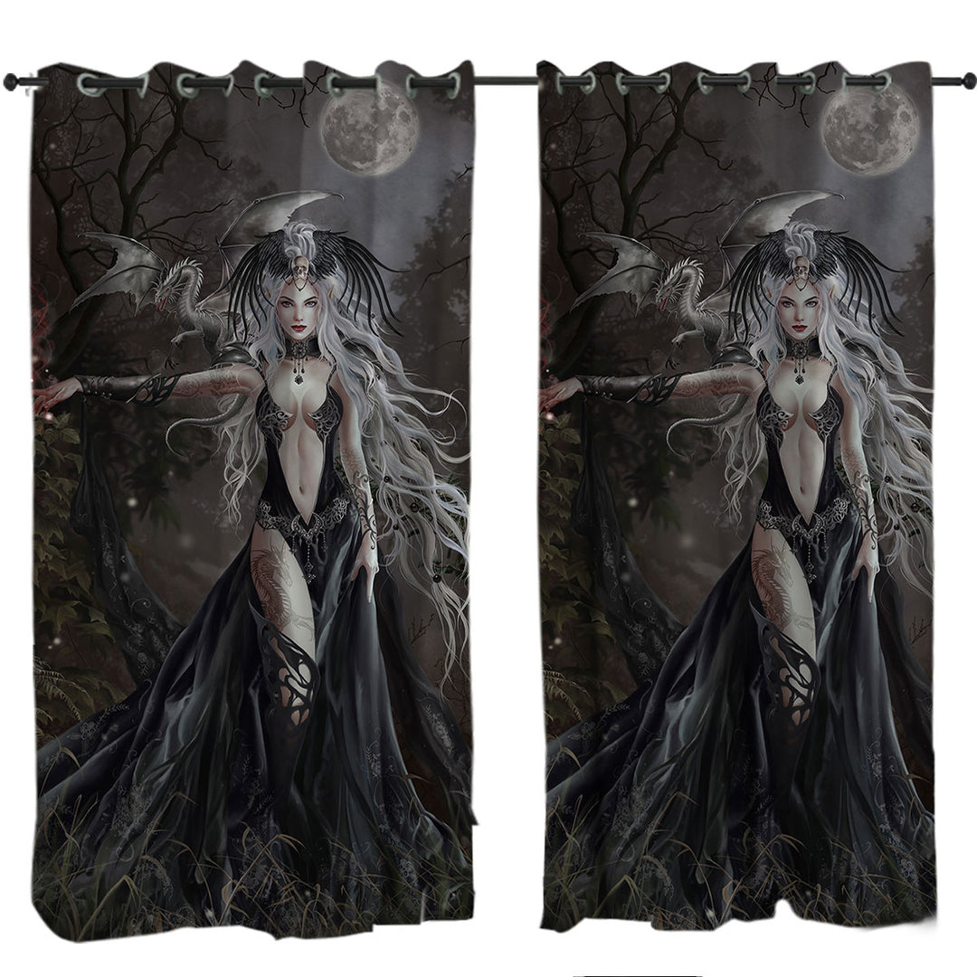 Gothic Fantasy Art My Queen of Havoc and Dragon Drapes for Living Room