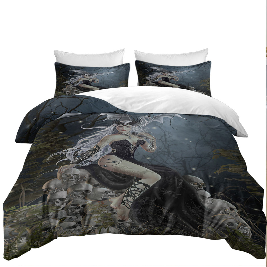 Gothic Fantasy Art the Mad Queen Dragon and Skulls Duvet Cover