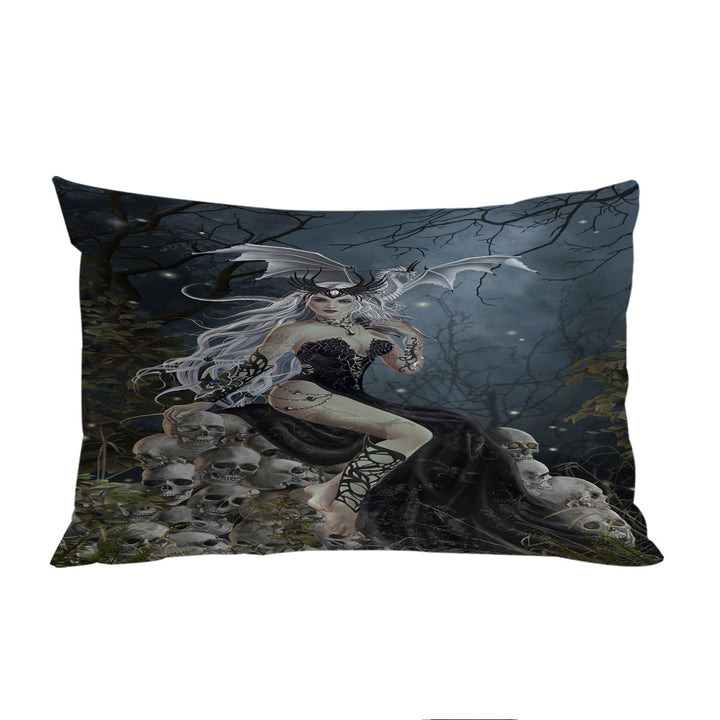 Gothic Fantasy Art the Mad Queen Dragon and Skulls Pillowcase