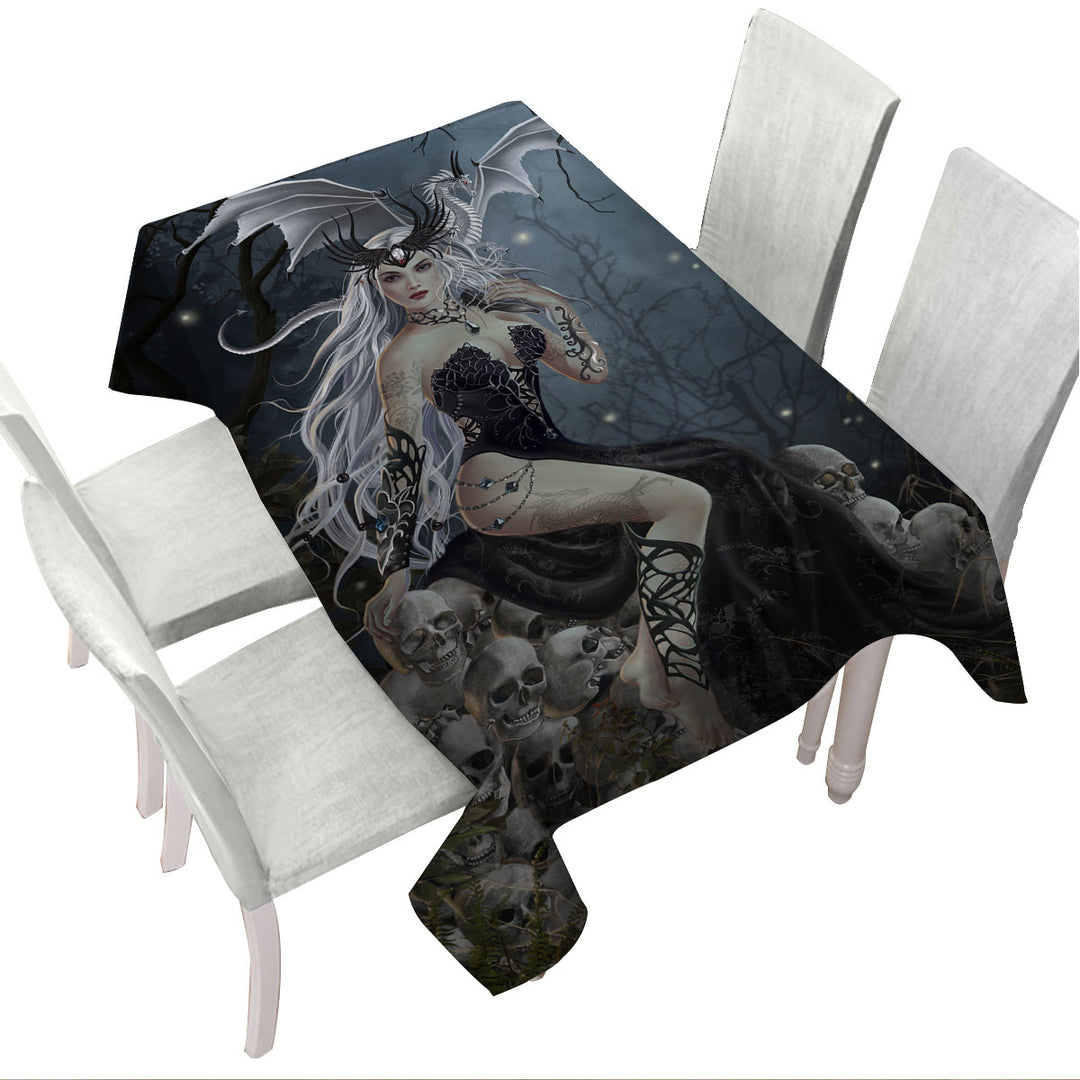 Gothic Fantasy Art the Mad Queen Dragon and Skulls Table Cover