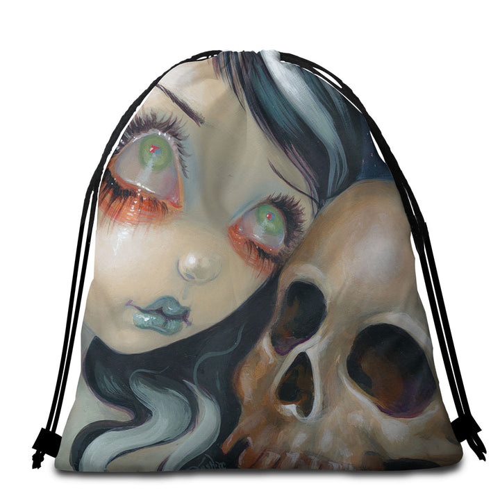 Gothic Girl Beach Towels and Bags Set Faces of Faery _196 Scary Skull and Gothic Girl