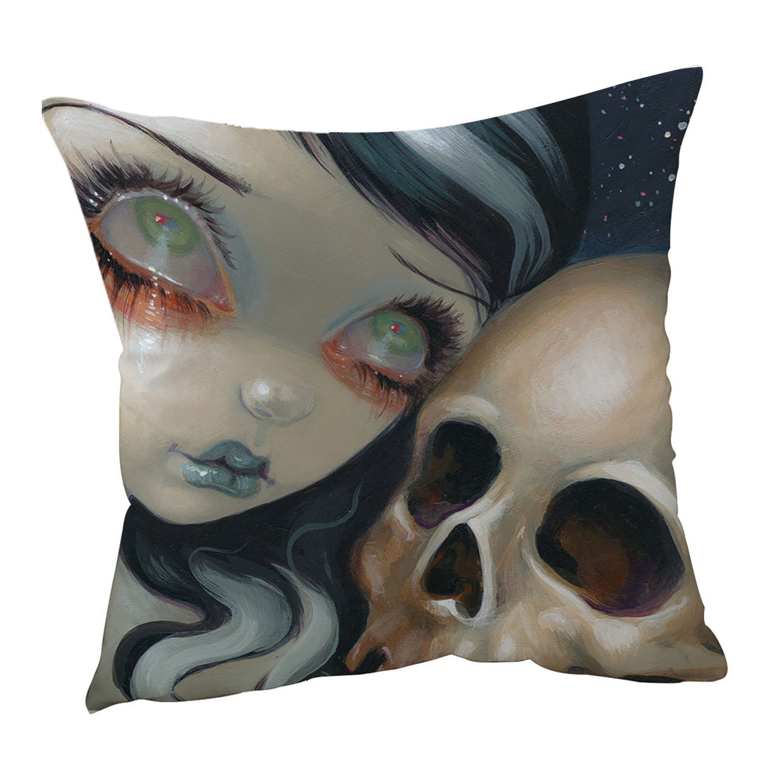 Gothic Girl Cushions Faces of Faery _196 Scary Skull and Gothic Girl