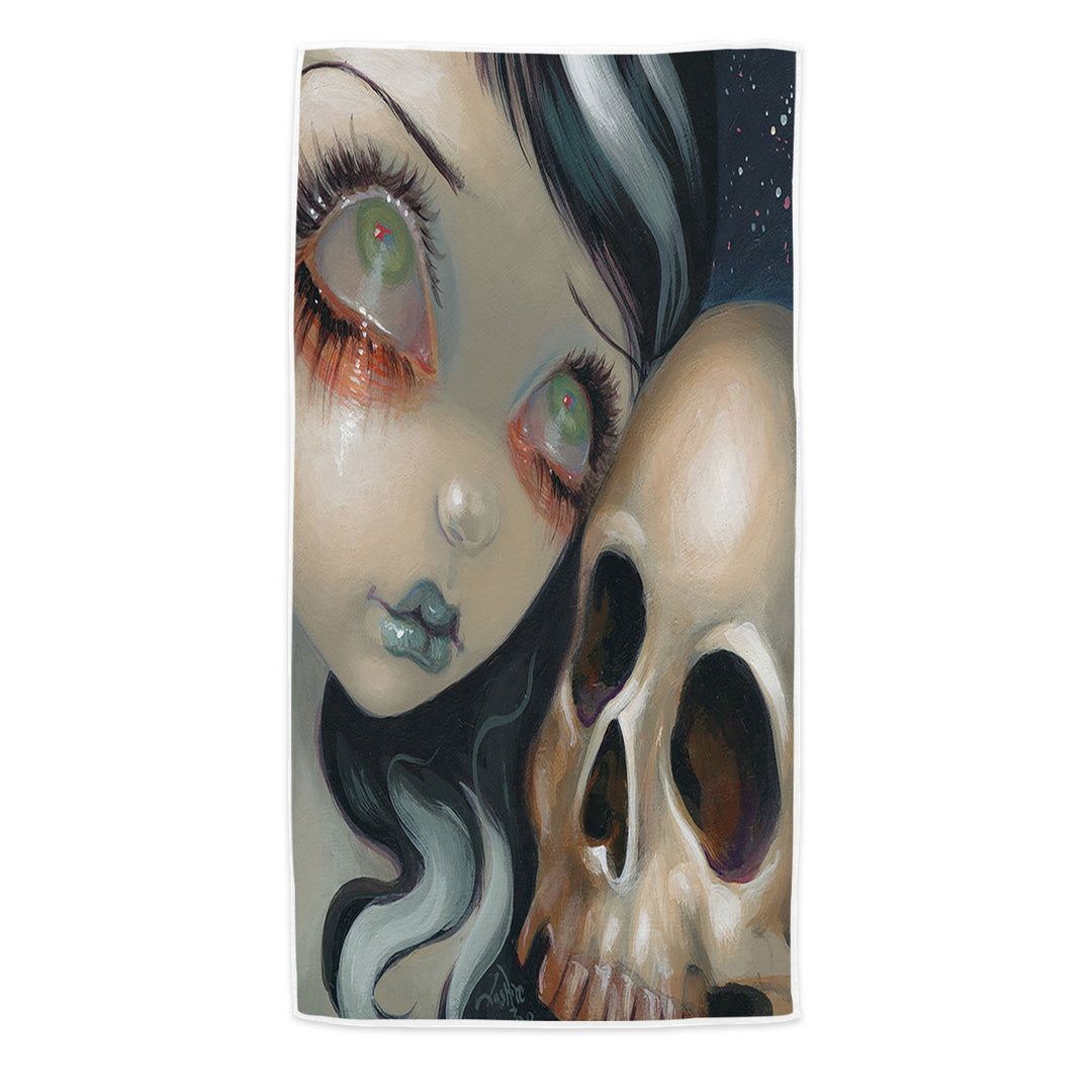 Gothic Girl Pool Towels Faces of Faery _196 Scary Skull and Gothic Girl