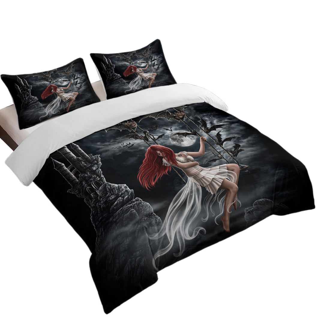 Gothic Night Art Draculas Bride Redhead Girl and Bats Daybed Covers Sets