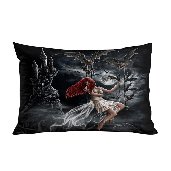 Gothic Night Art Draculas Bride Redhead Girl and Bats Pillow Cases