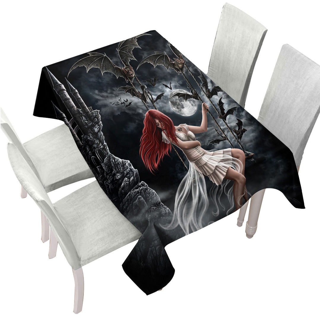 Gothic Night Art Draculas Bride Redhead Girl and Bats Tablecloths