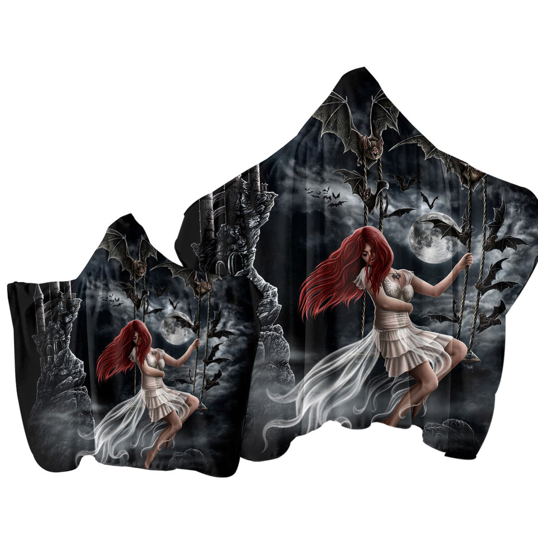 Gothic Night Art Draculas Bride Redhead Girl and Bats Towel with Hood