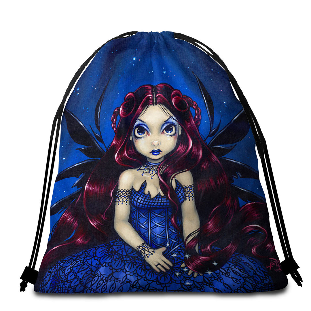 Gothic Packable Beach Towel Blue Dress Fairy Countess